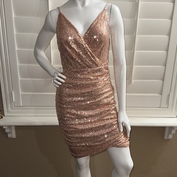 Grace Karin Sexy Sequin Sparkly Ruched Wrap V-Neck Cocktail Dress - Picture 1 of 9